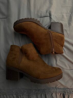 Chestnut Suede Block Heel Ankle Booties